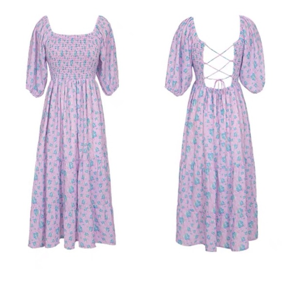 Floral low back smock midi dress - Picture 3 of 11